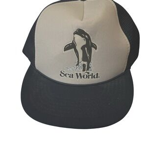 Vintage 1987 Sea World Snapback Trucker Hat Cap Foam‎ Orca Shamu Blue EUC